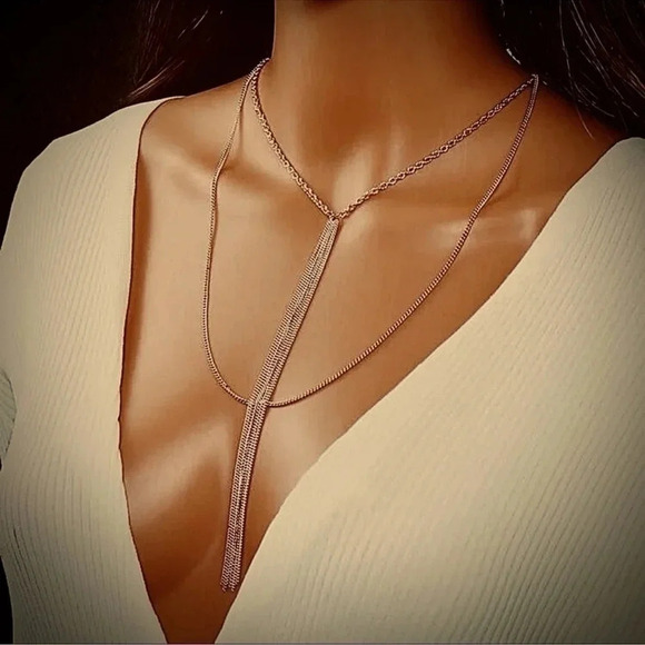 Gold Layered Plunge Chain Necklace - Picture 1 of 3